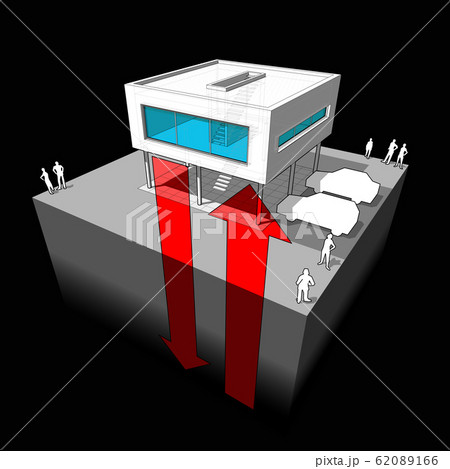 Diagram of a modern house or villa  receiving energy from the ground  symbolising geothermal energy  62089166