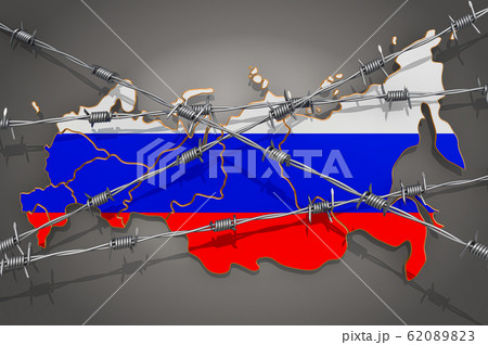 Map of Russia with barbed wire, 3D rendering 62089823