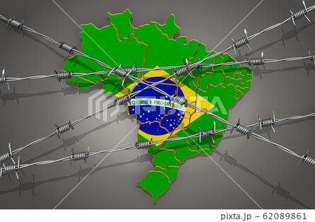 Map of Brazil with barbed wire, 3D rendering Map of Brazil with barbed wire, 3D rendering 62089861