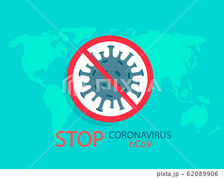 Coronavirus in stop sign over the map. 62089906