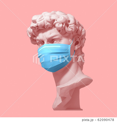 Head Of David In Medical Mask On Pink Background. Concept Of Coronavirus Quarantine. Head Of David In Medical Mask On Pink Background. Concept Of Coronavirus Quarantine. 62090478