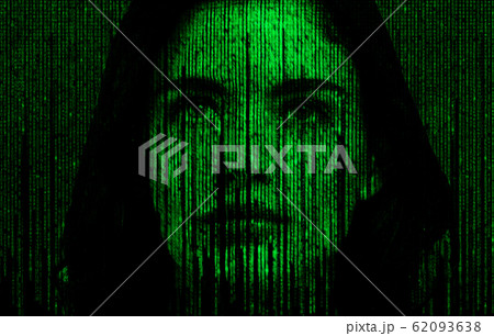 Female face with matrix digital numbers artifical intelligence AI theme Female face with matrix digital numbers artifical intelligence AI theme 62093638
