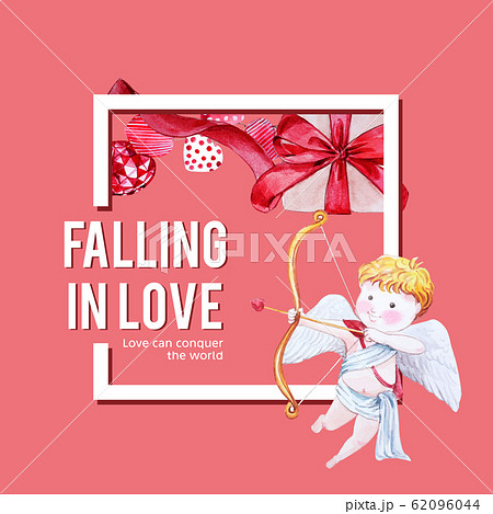 Love wreath design with cupid, gift watercolor 62096044