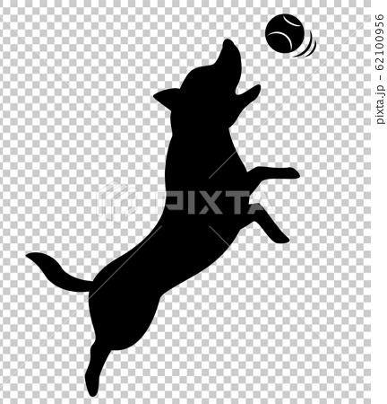 犬とボールのシルエットのイラスト素材