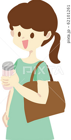 水筒を持つ女性のイラストのイラスト素材