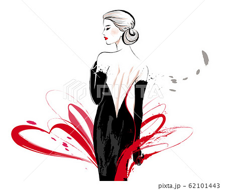 Woman wearing black evening dress 62101443