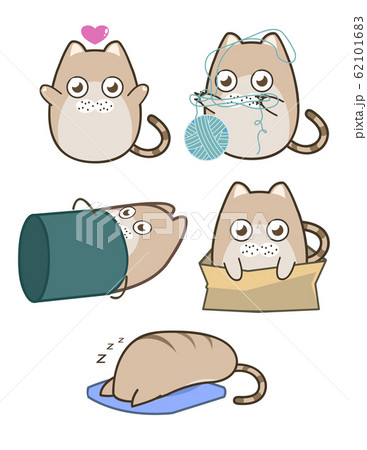 Cute Fat Round Brown Cat Collection のイラスト素材