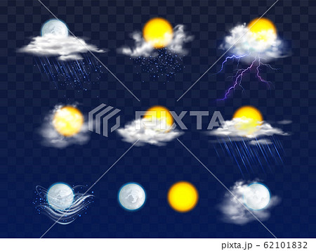 Weather forecast icons realistic set 62101832