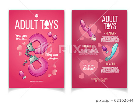 Sex shop adult toys cartoon brochure Stock Illustration