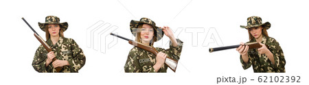 Girl in military uniform holding the gun isolated on white Girl in military uniform holding the gun isolated on white 62102392