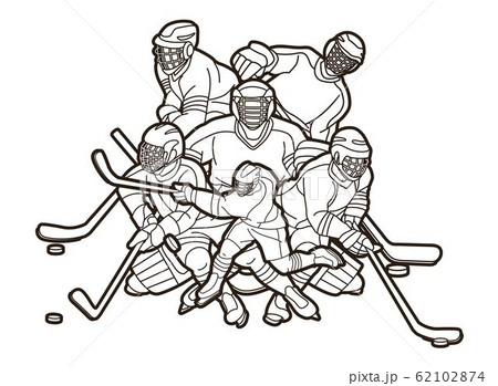 Group of Ice Hockey players action cartoon sport graphic vector. Group of Ice Hockey players action cartoon sport graphic vector. 62102874