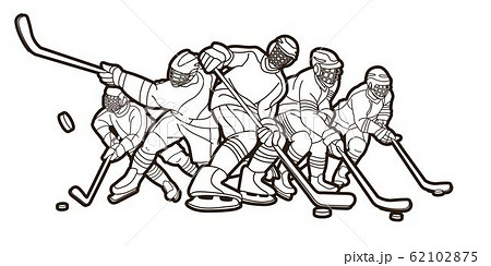 Group of Ice Hockey players action cartoon sport graphic vector. Group of Ice Hockey players action cartoon sport graphic vector. 62102875