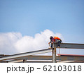 Builder welding on high-rise steel frame 62103018