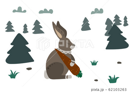 Gray hare with carrot 62103263