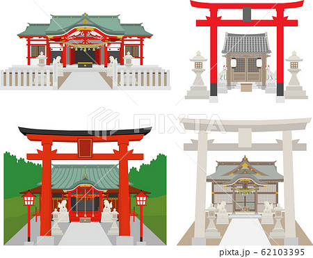 神社稲荷神社セットのイラスト素材