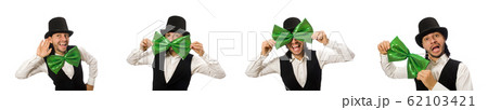 Man with big green bow tie in funny concept 62103421