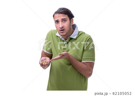 Young man suffering from allergy isolated on white 62105052
