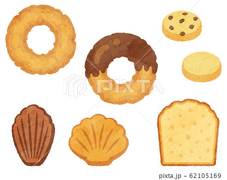 ドーナツとお菓子の水彩風イラストセットのイラスト素材