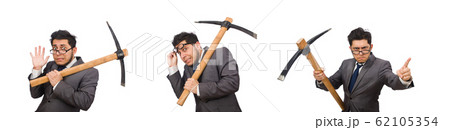 Young businessman holding a tool isolated on white Young businessman holding a tool isolated on white 62105354
