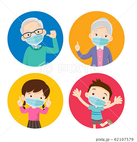 grandparents and children wearing a surgical mask grandparents and children wearing a surgical mask 62107579