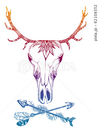 Cow, buffalo, bull skull in tribal style with flowers. Bohemian, boho vector illustration. Wild and free ethnic gypsy symbol. 62108352