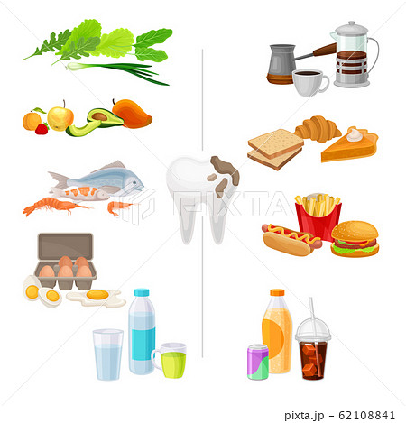 Good And Bad Food For Healthy Teeth Vector のイラスト素材