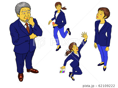 会社社長と女性社員4セットのイラスト素材