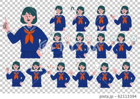 学生 女の子 セーラー服 セットのイラスト素材