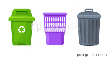 Trash container bin icon. Garbage can metal recycle basket box for trash waste symbol 62113724