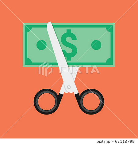 Cost cut vector icon. Price cheaper reduce flat icon, reduction rate discount 62113799