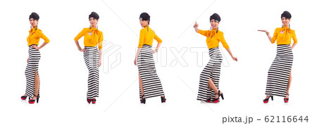 Model wearing fashionable clothing on white Model wearing fashionable clothing on white 62116644