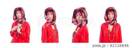 Woman in red scaf on white Woman in red scaf on white 62116646