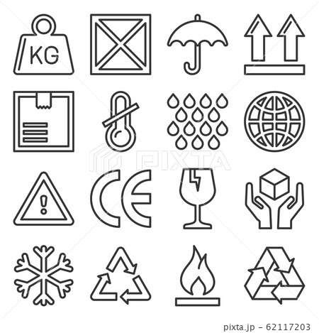 Packaging And Shipping Symbols Set Line Style のイラスト素材