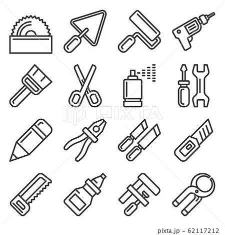 DIY Hand Tools Icons Set. Line Style Vector 62117212