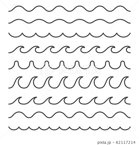 Seamless Wave Pattern Set on White Background. Line Style Vector Template 62117214