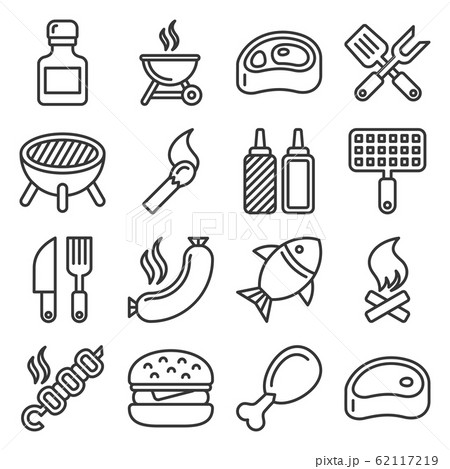 BBQ and Grilling Icons Set. Line Style Vector BBQ and Grilling Icons Set. Line Style Vector 62117219