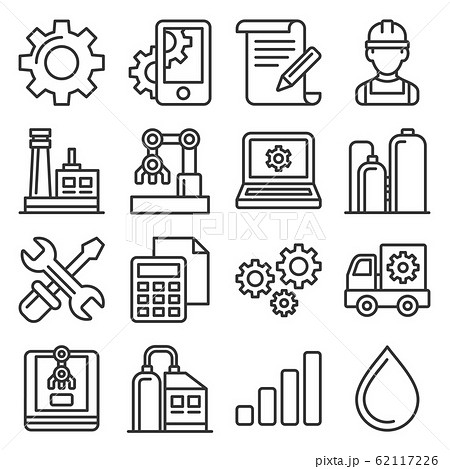 Manufacturing And Engineering Icons Set Line のイラスト素材