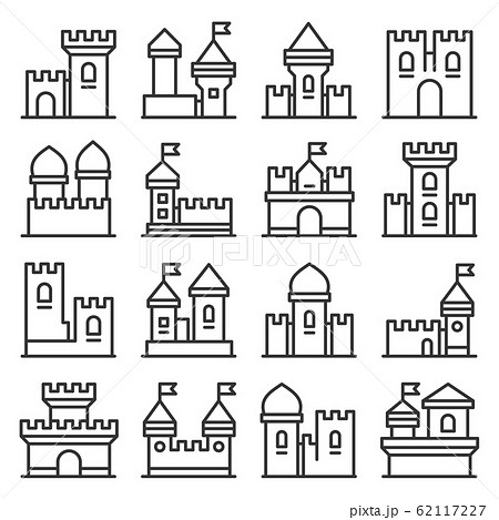 Castle Icon Set on White Background. Line Style Vector Castle Icon Set on White Background. Line Style Vector 62117227