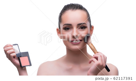 Woman in beauty concept applying make up using cosmetics Woman in beauty concept applying make up using cosmetics 62117391