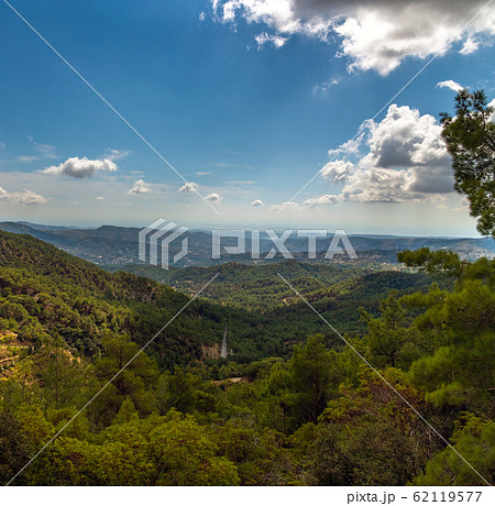 View from Olymbos, the highest peak of the island of Cyprus. Troodos mountains View from Olymbos, the highest peak of the island of Cyprus. Troodos mountains 62119577
