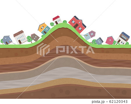 街並みと隆起した地層のイラストのイラスト素材