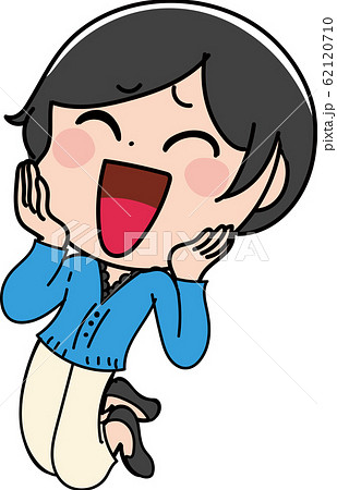 イラスト素材 女性 かわいい 私服 喜ぶ 笑顔のイラスト素材