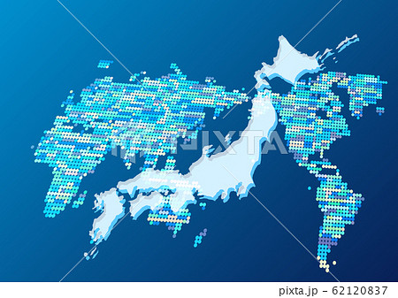 サイバーデジタルネットワーク世界地図背景と日本地図のイラスト素材 6217