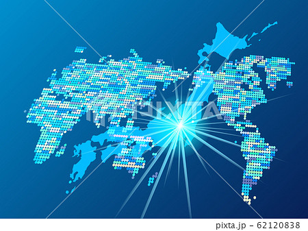 サイバーデジタルネットワーク世界地図背景と日本地図のイラスト素材 6218