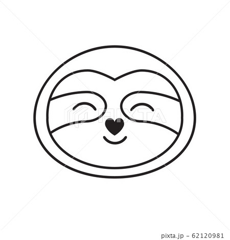 Vector black outline flat cartoon sloth face 62120981