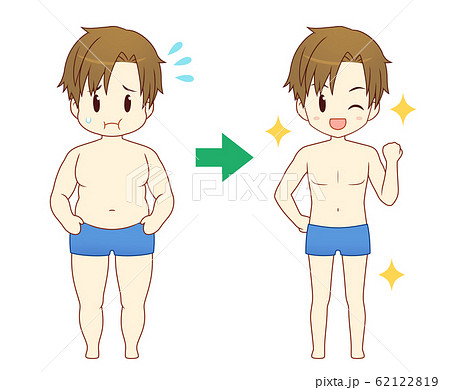 ダイエットビフォーアフター 男性のイラスト素材
