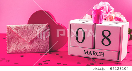 Festive womens day concept with wood calendar 62123104