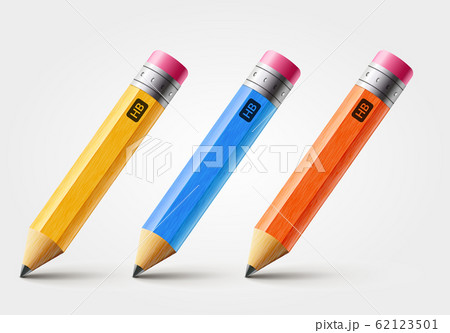 Vector short pencil, realistic pencil isolated cartoon with rubber eraser Vector short pencil, realistic pencil isolated cartoon with rubber eraser 62123501