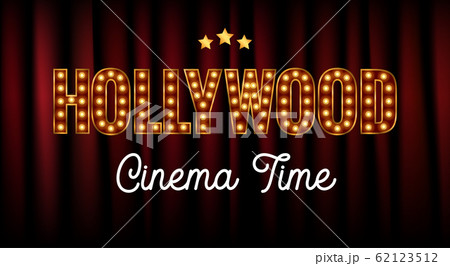 Hollywood sign postcard california illustration. Vintage hollywood cinema logo design movie 62123512