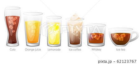 Set of refreshing tasty drinks with ice. 62123767